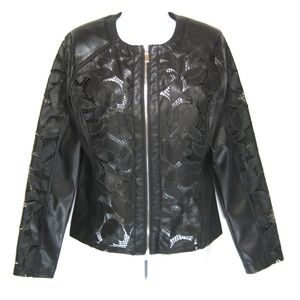 BAGATELLE COLLECTION BLACK SOFT FAUX LEATHER COMFORT SPRING EMBROIDERY JACKET